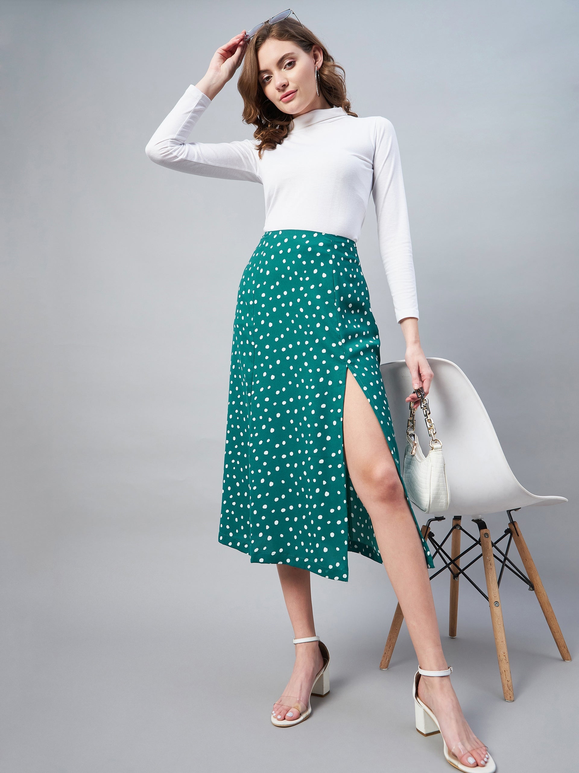 StyleStone Women's Floral Slit Midi Skirt- Yellow