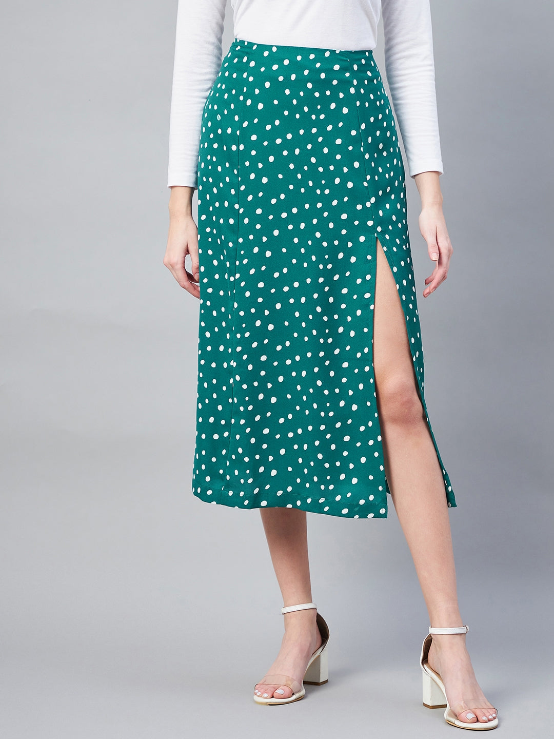 StyleStone Women's Floral Slit Midi Skirt- Yellow