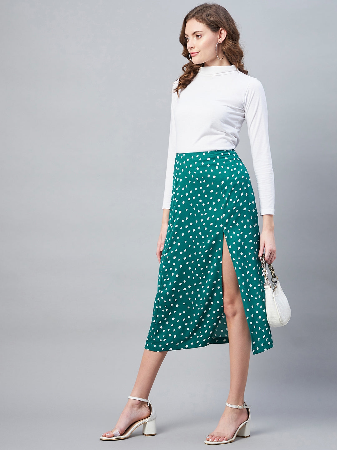 StyleStone Women's Floral Slit Midi Skirt- Yellow
