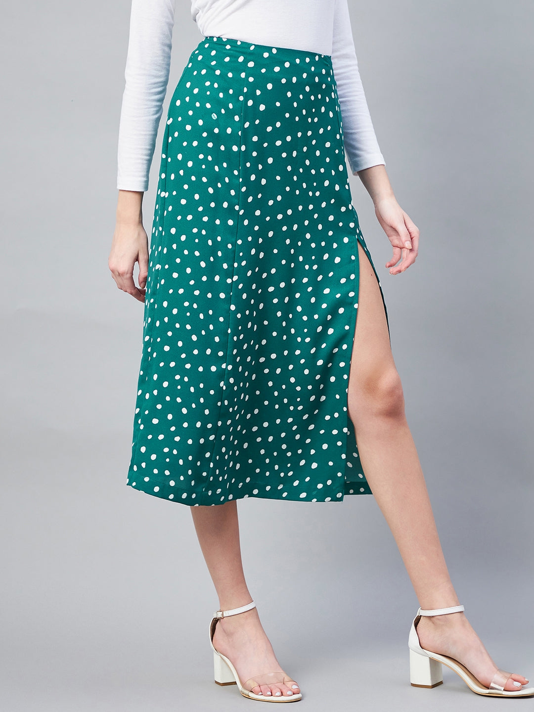 StyleStone Women's Floral Slit Midi Skirt- Yellow