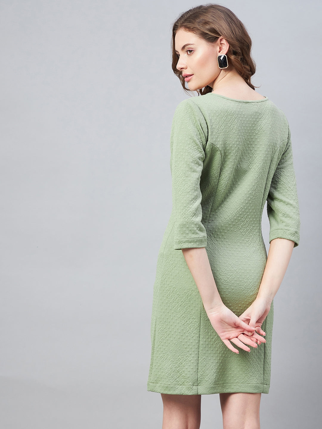 StyleStone Women's Jacquard Self Design Olive Dress