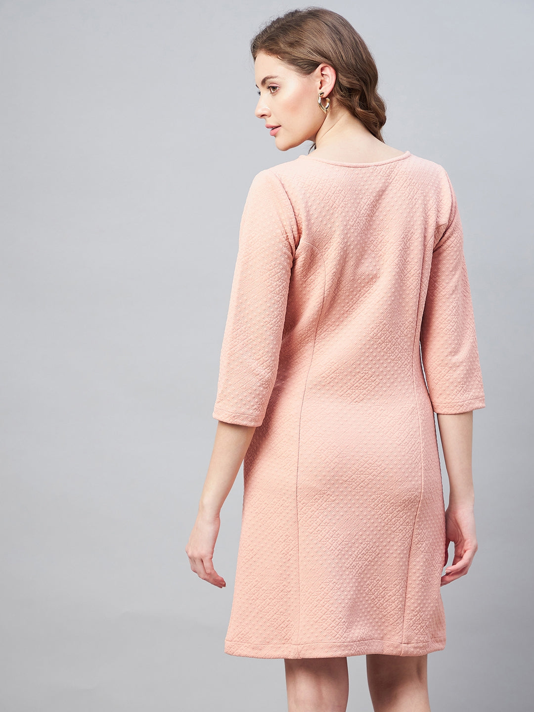 StyleStone Women's Jacquard Self Design Pink Dress