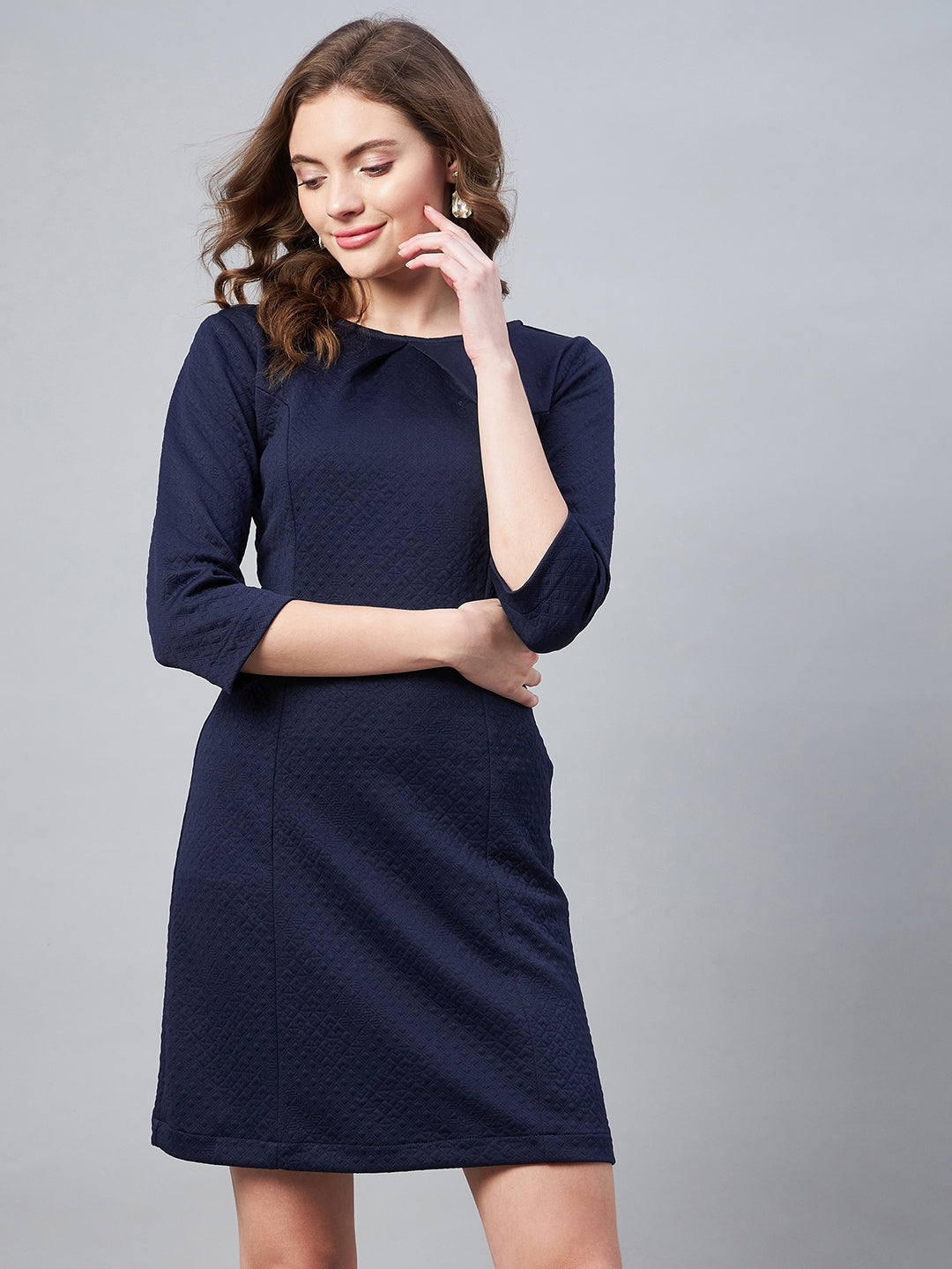 StyleStone Women's Jacquard Self Design Navy Dress