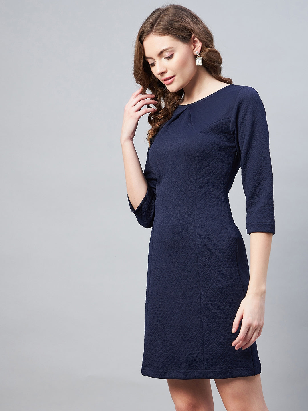 StyleStone Women's Jacquard Self Design Navy Dress