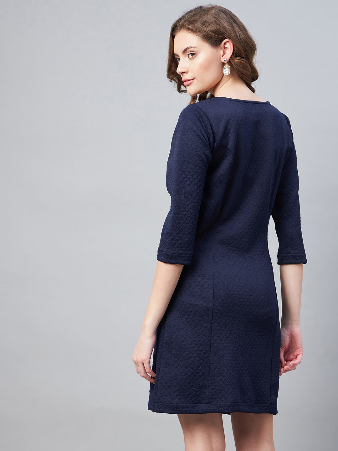 StyleStone Women's Jacquard Self Design Navy Dress