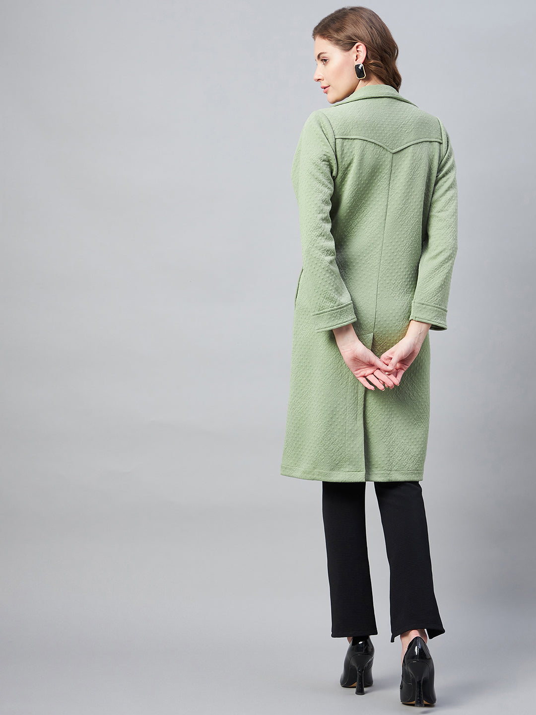 StyleStone Women's Olive Polyester Jacquard Self Design OverCoat