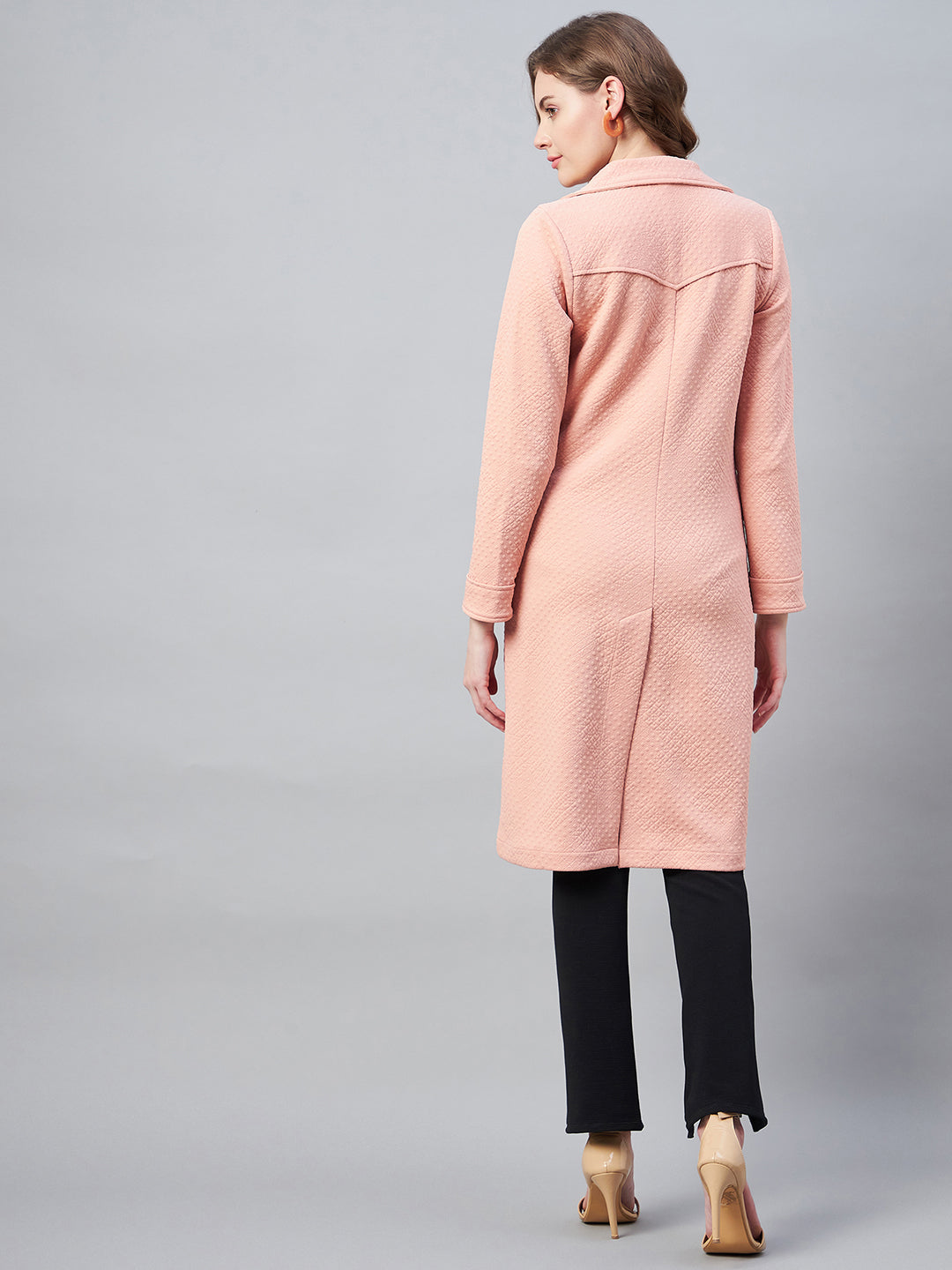 StyleStone Women's Pink Polyester Jacquard Self Design OverCoat