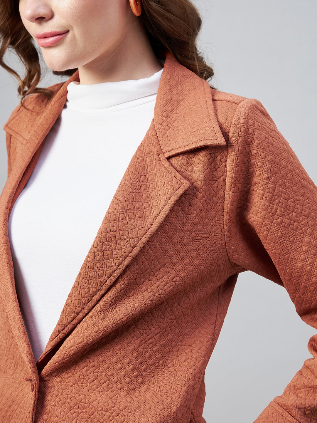 StyleStone Women's Rust Polyester Jacquard Self Design OverCoat