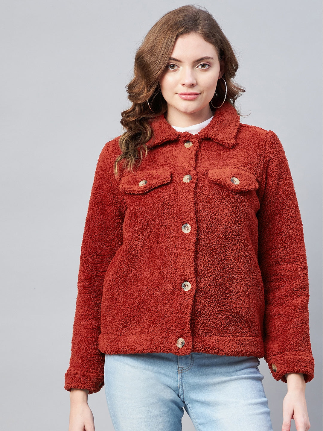 StyleStone Women's Red Fleece Casual Winter Jacket