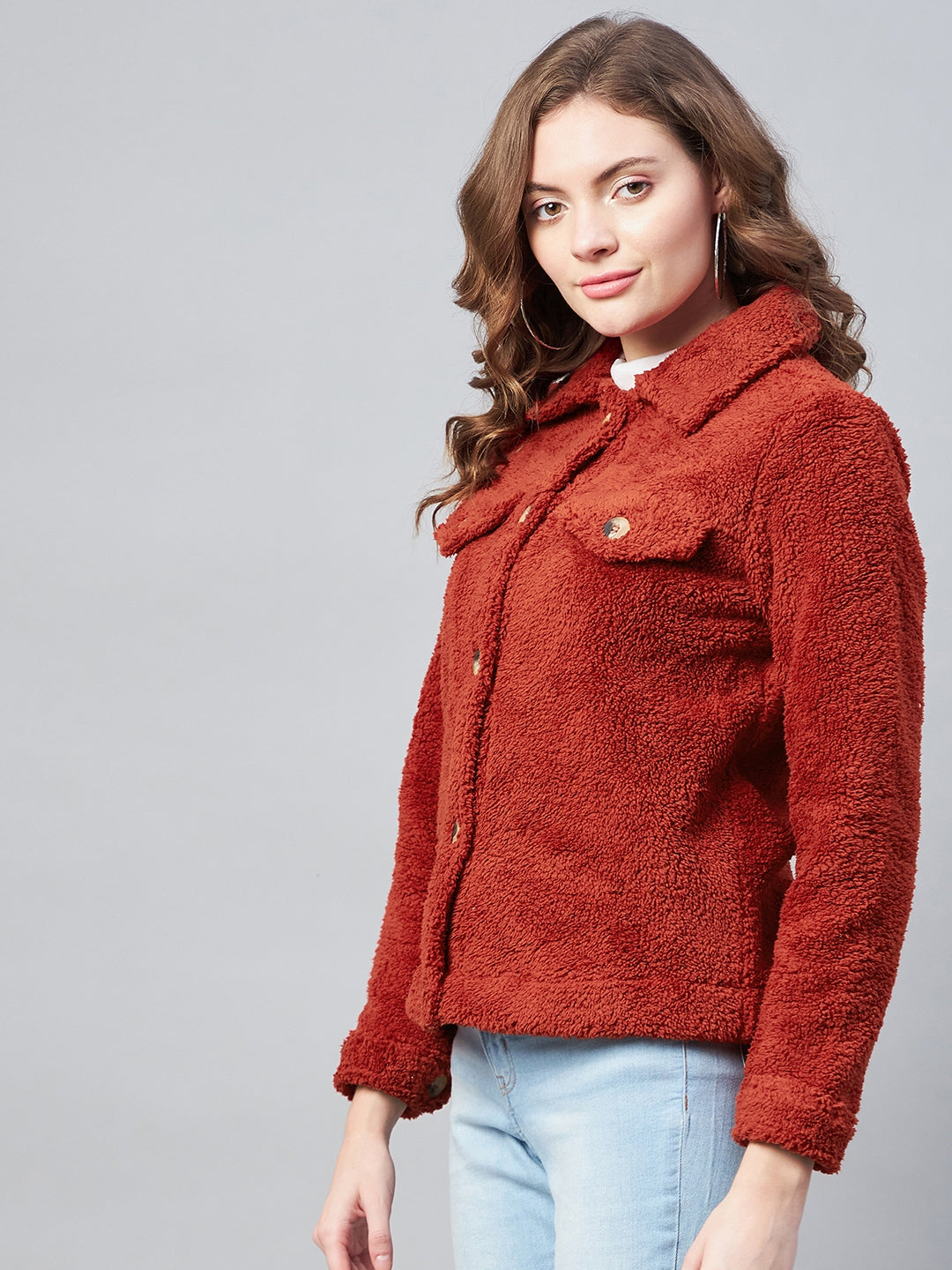 StyleStone Women's Red Fleece Casual Winter Jacket