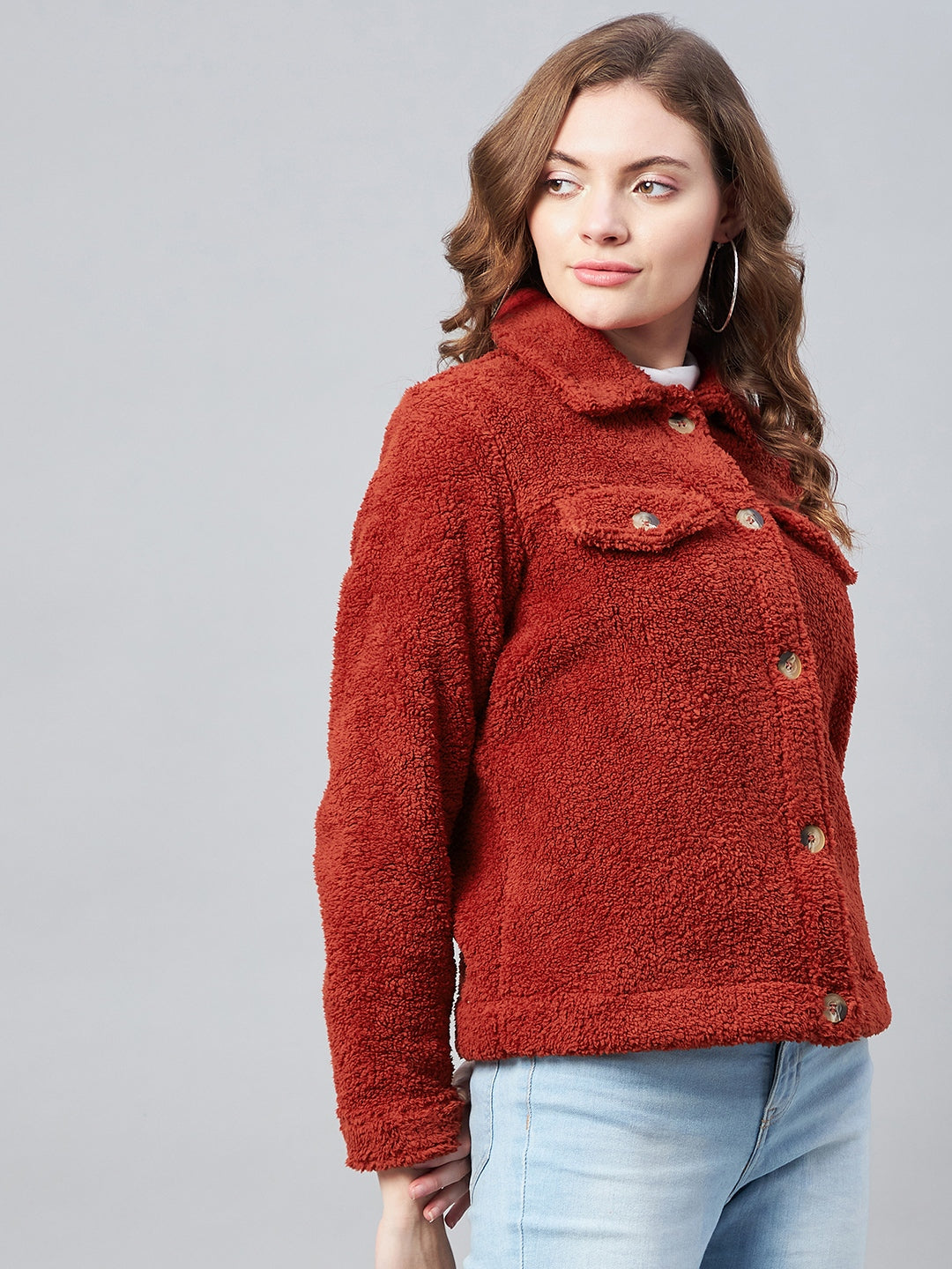 StyleStone Women's Red Fleece Casual Winter Jacket