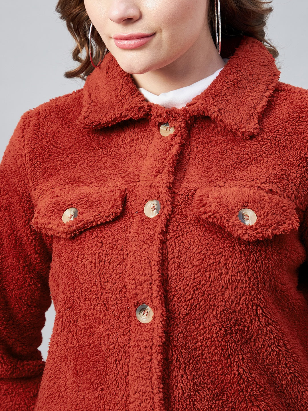 StyleStone Women's Red Fleece Casual Winter Jacket