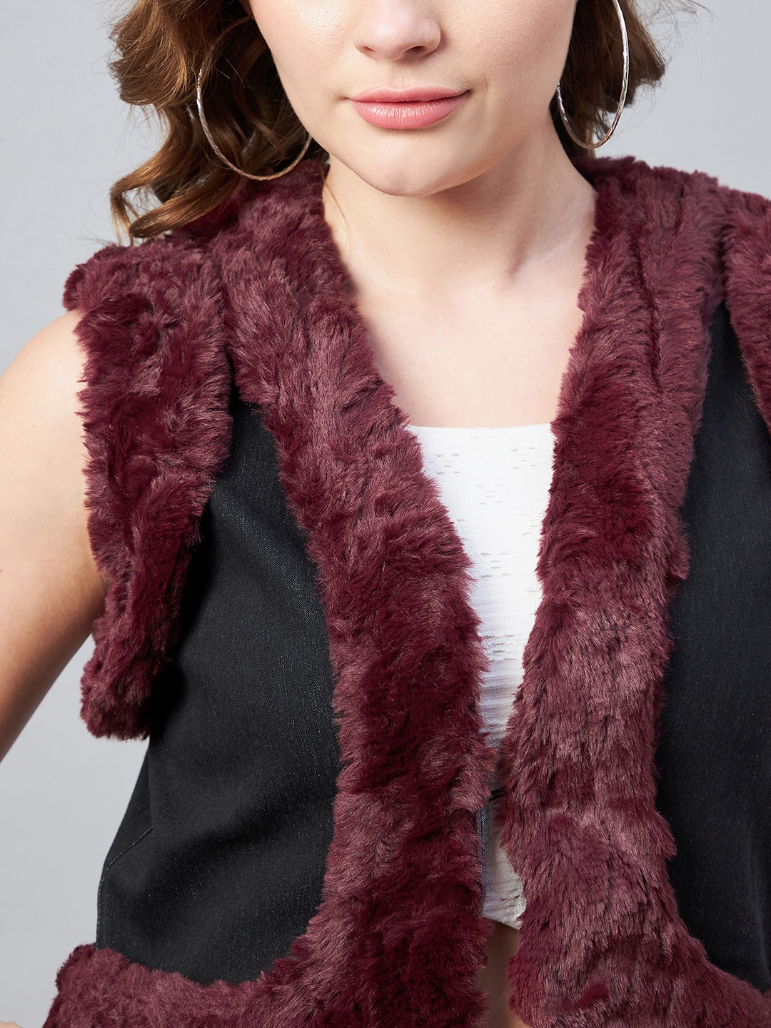 StyleStone Women's Denim and Fur Trim Bolero Crop Shrug