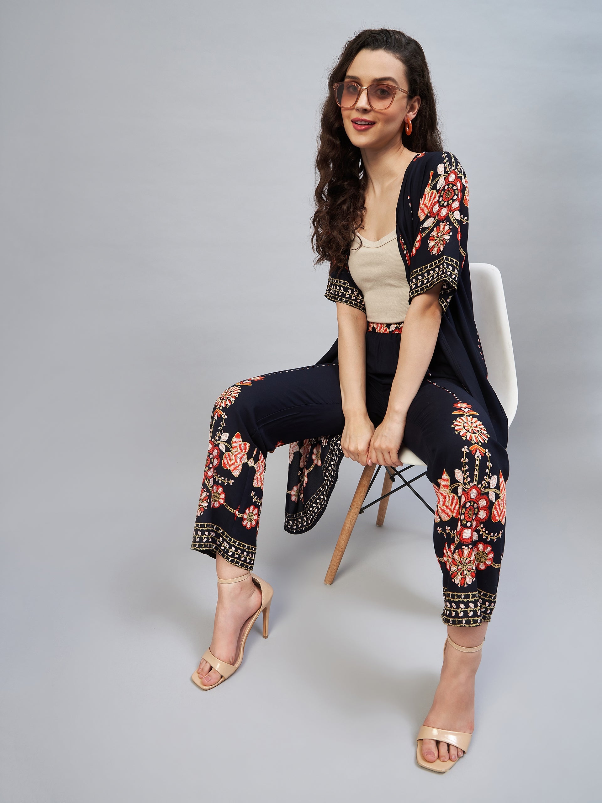 StyleStone Women's Rayon Printed Shrug & Trouser Co-Ord Set( inner not included)