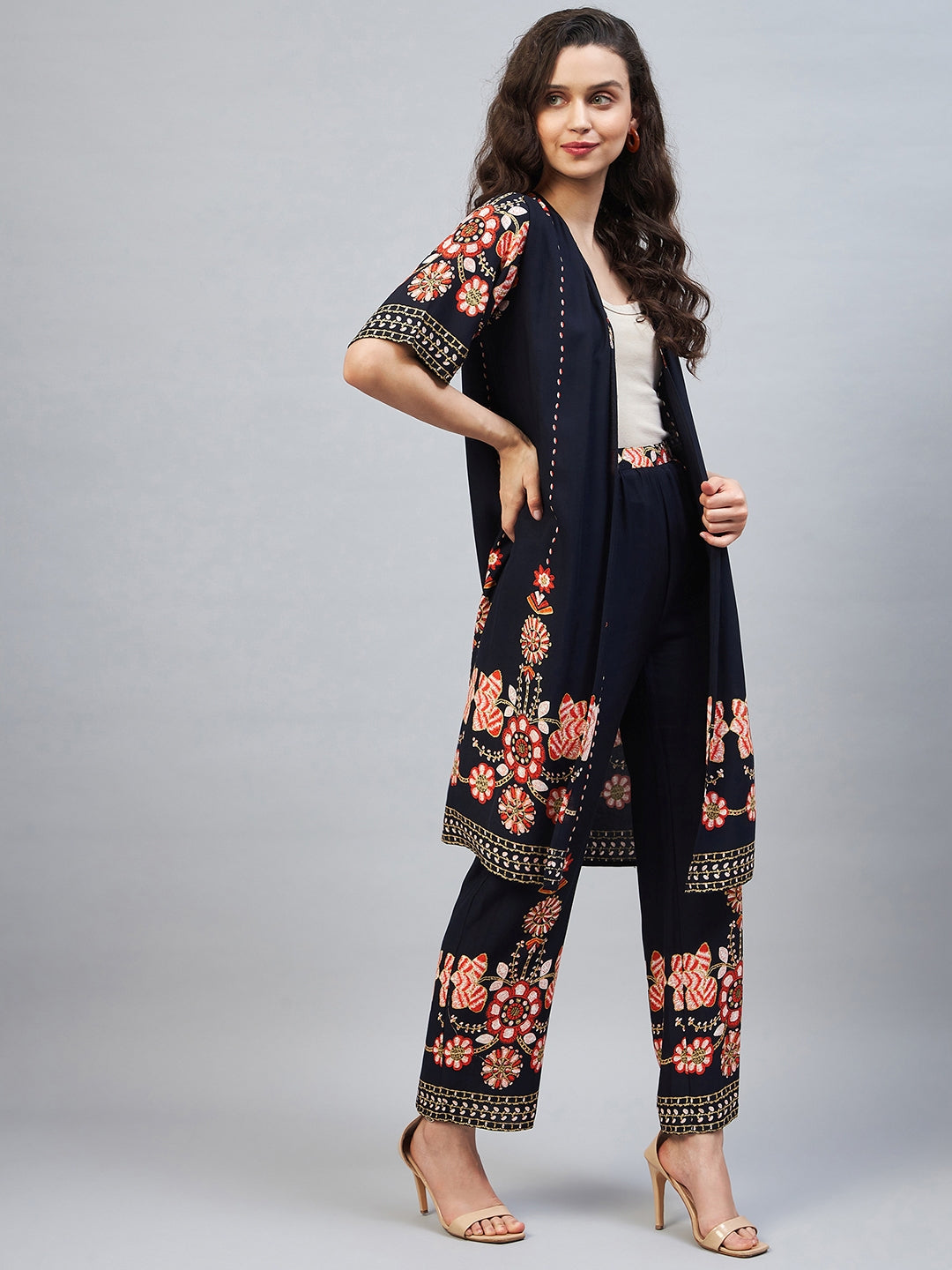 Buy Women Navy Embroidered Long Shrug  Cocktail Nights  Indya