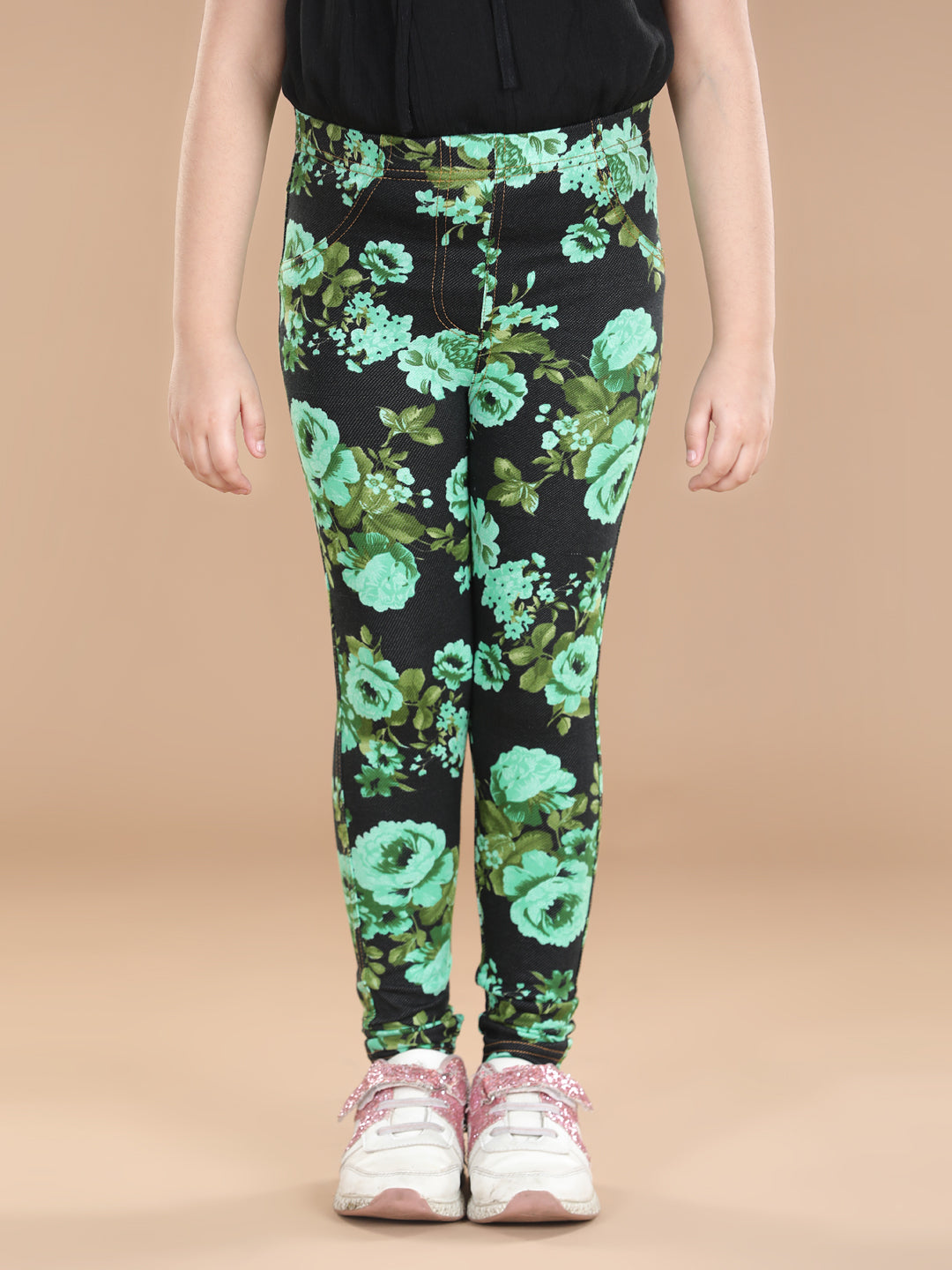 Girls Cotton Floral Printed Pack of 2 Jeggings