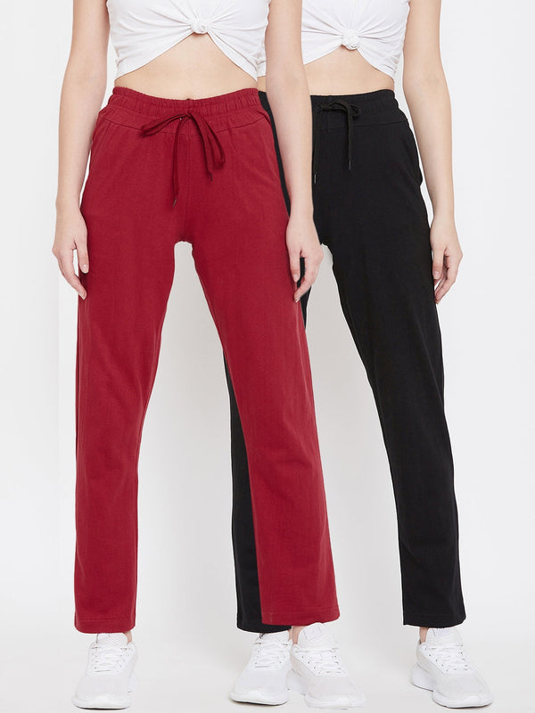 Women's Pack of 2 Track Pants-Black and Maroon