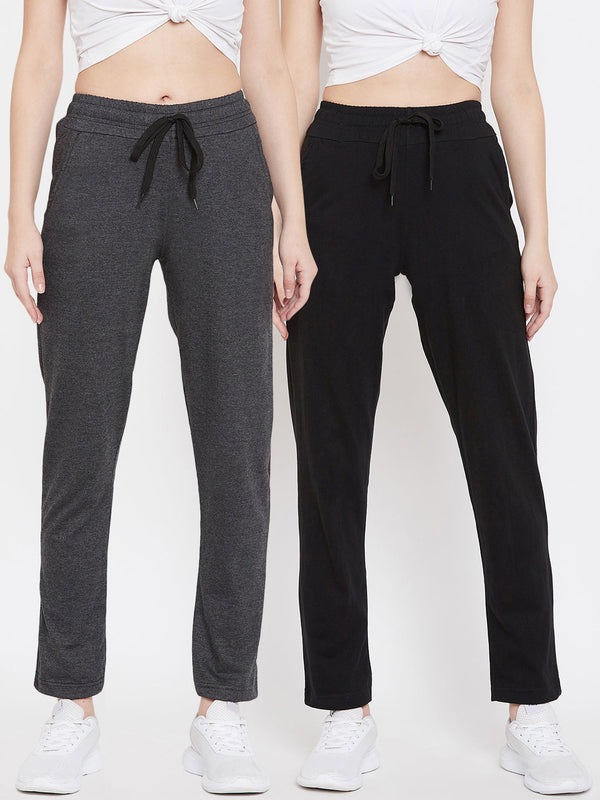 Women's Pack of 2 Track Pants- Black and  Dark Grey