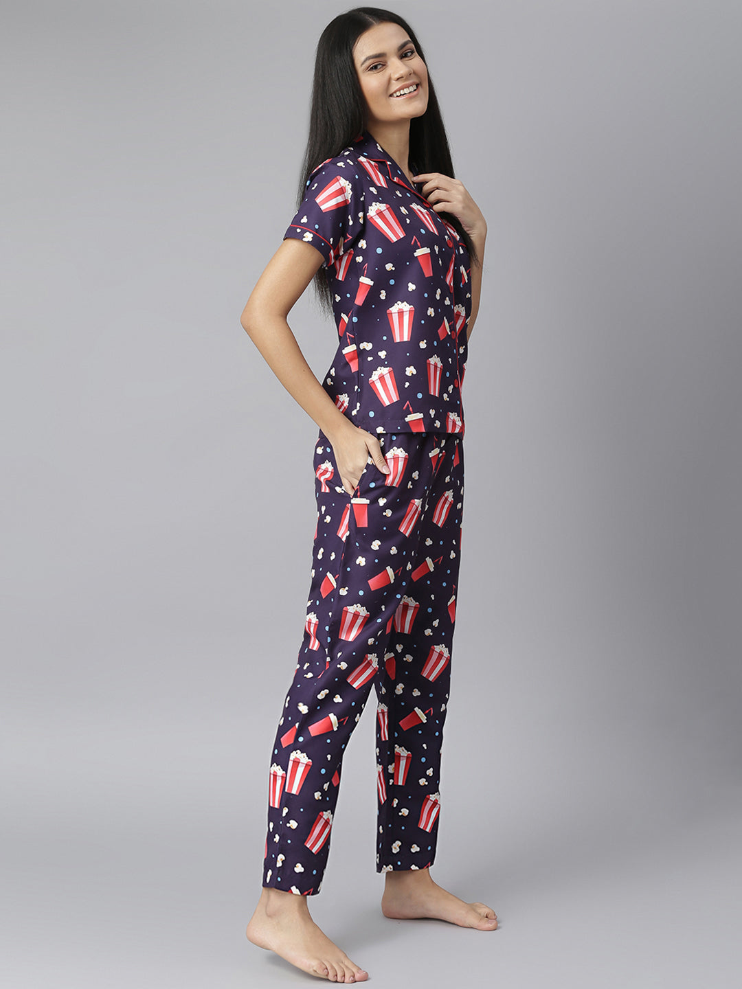 Women's Popcorn Digital Print Night Suit Set