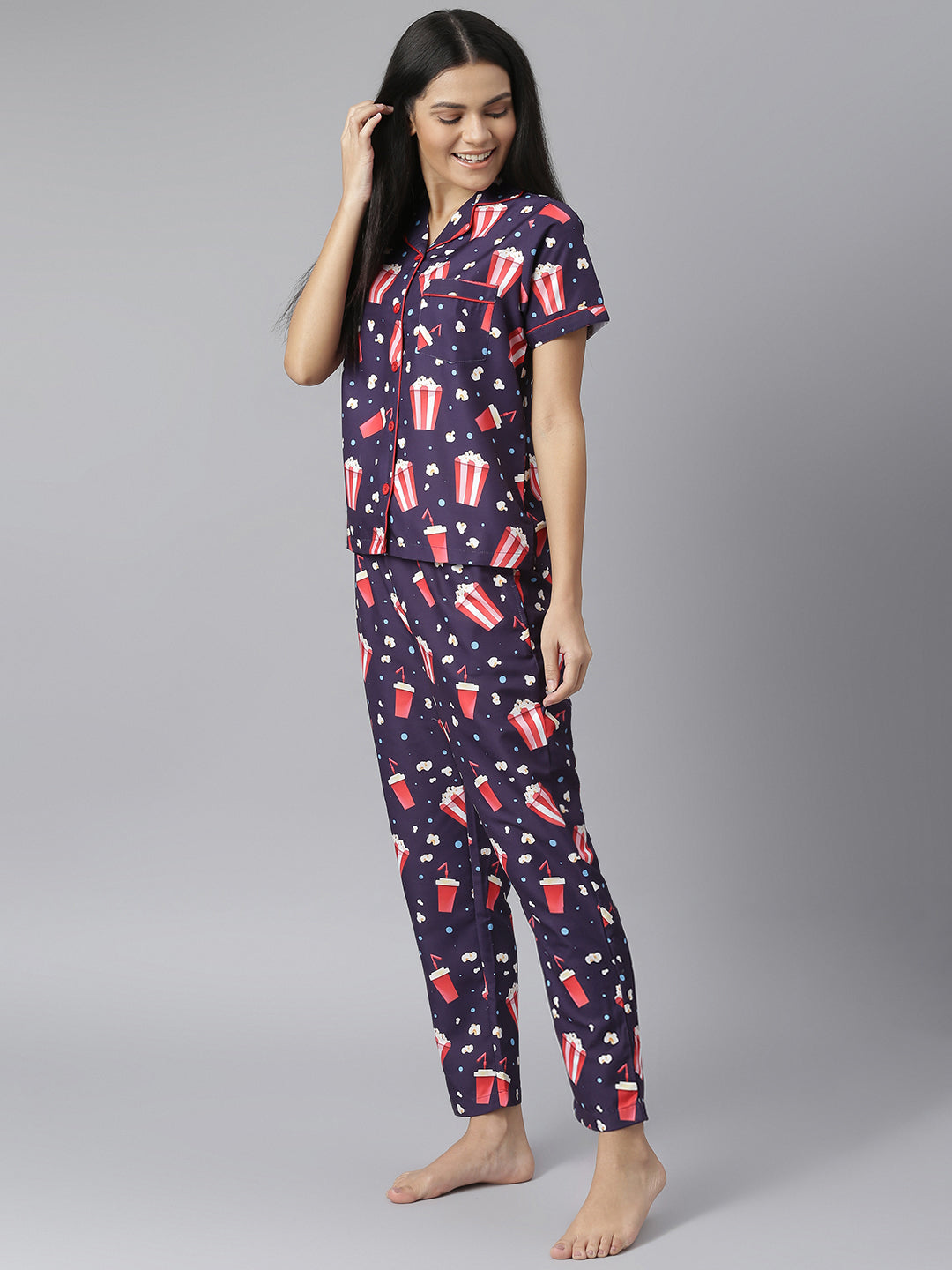 Women's Popcorn Digital Print Night Suit Set