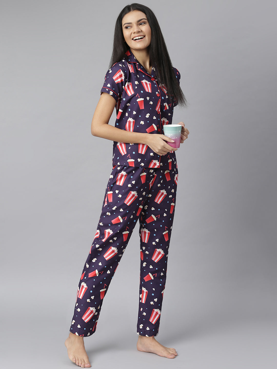 Women's Popcorn Digital Print Night Suit Set