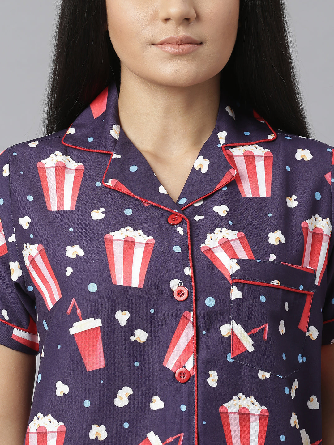 Women's Popcorn Digital Print Night Suit Set