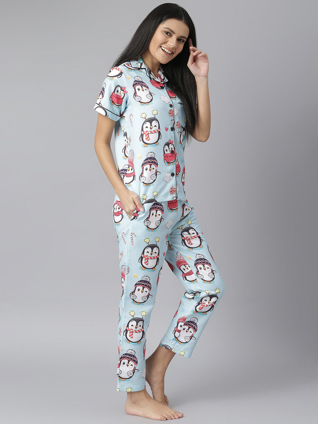 Women's Penguin Digital Print Night Suit Set