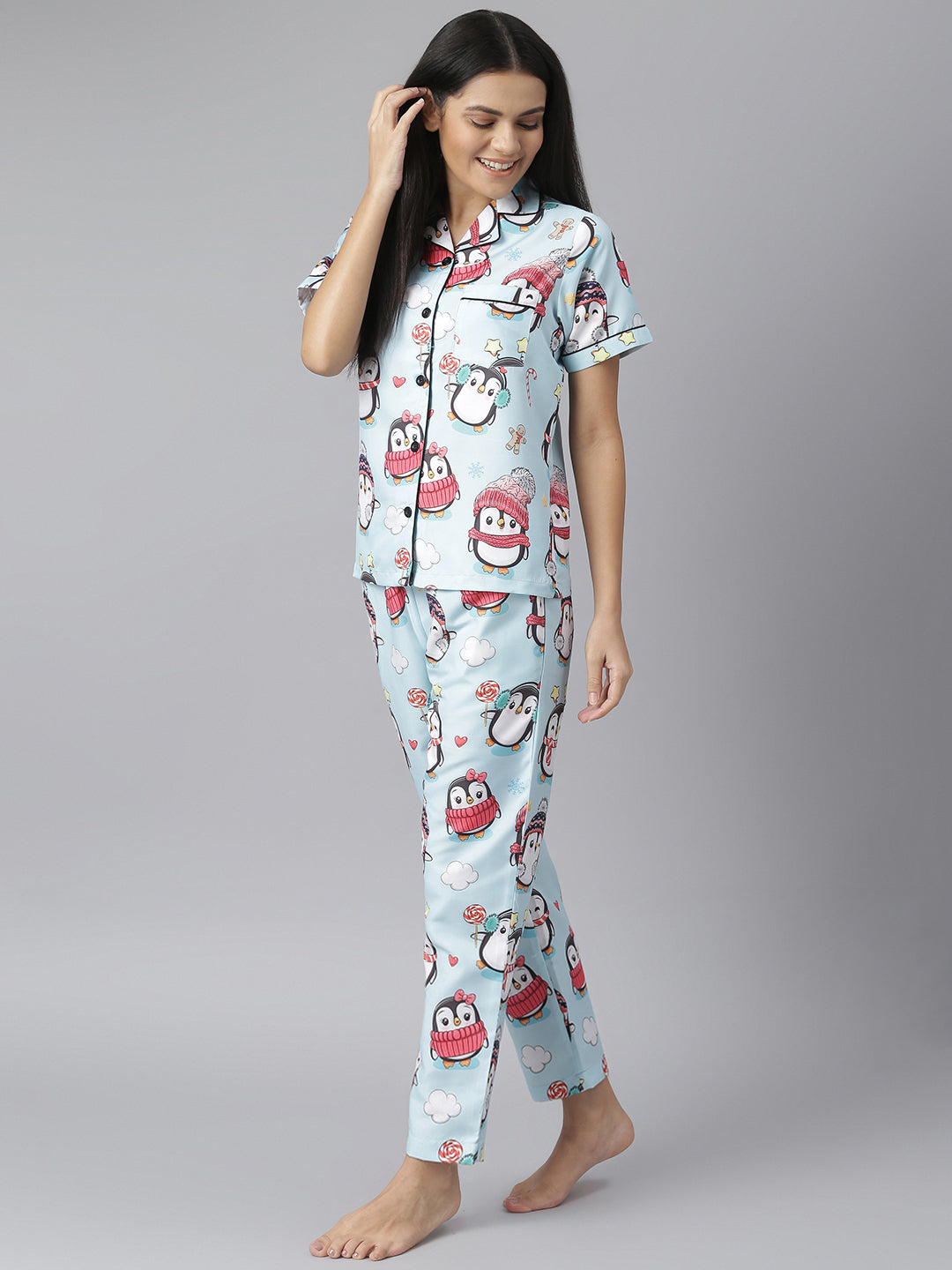 Women's Penguin Digital Print Night Suit Set