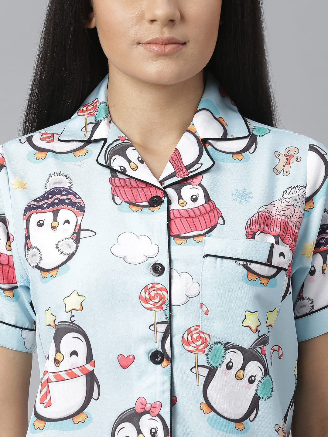 Women's Penguin Digital Print Night Suit Set