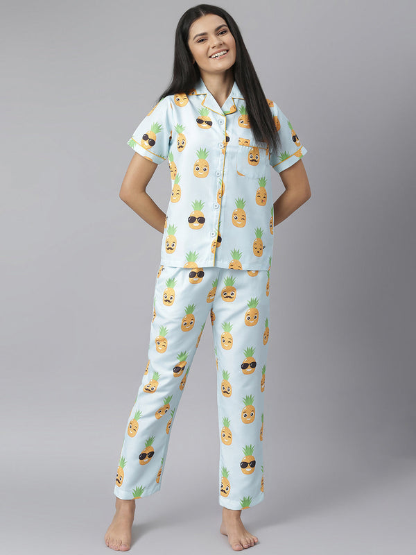 Women's Funny Pineapple Digital Print Night Suit Set