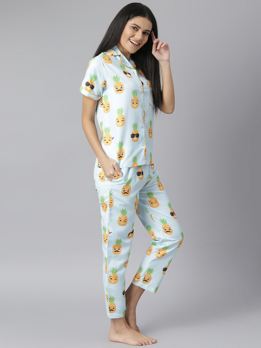Women's Funny Pineapple Digital Print Night Suit Set