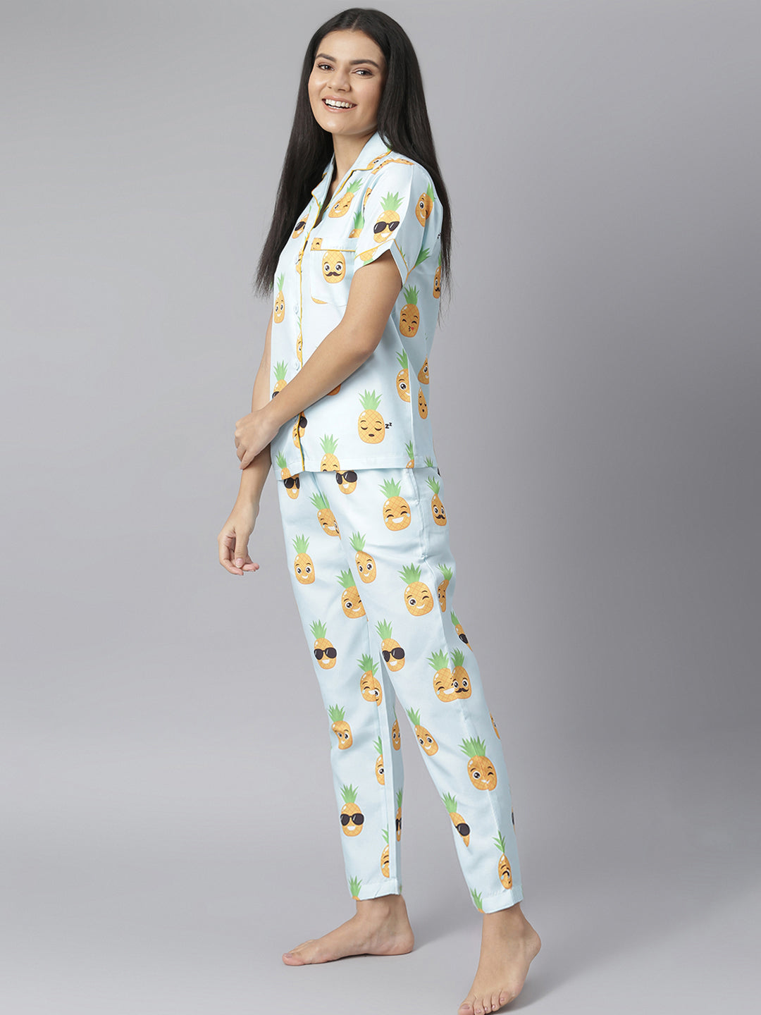 Women's Funny Pineapple Digital Print Night Suit Set
