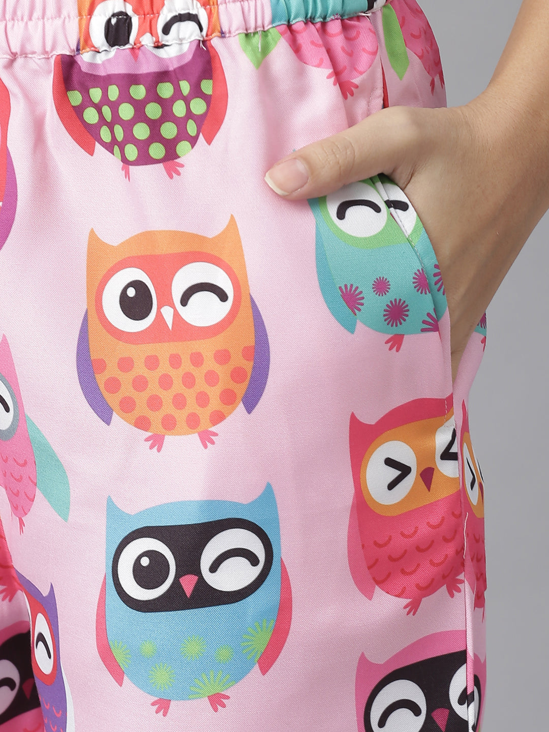 Women's Pink Owl Digital Print Night Suit Set