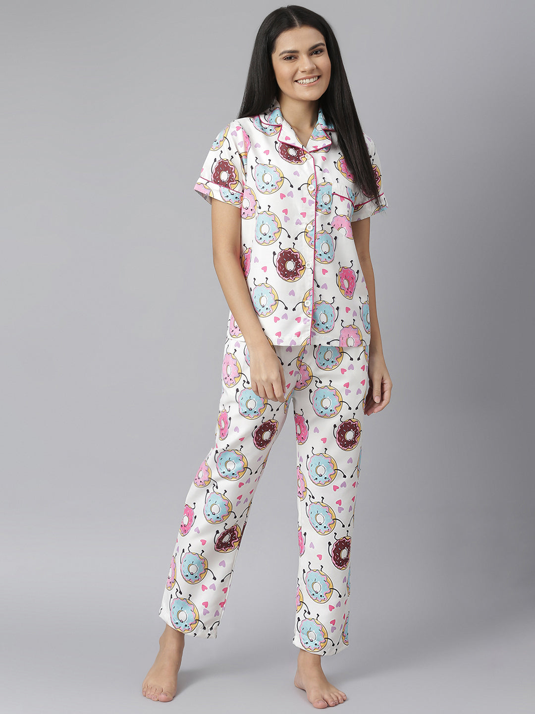 Women's Doughnut Digital Printed Night Suit Set