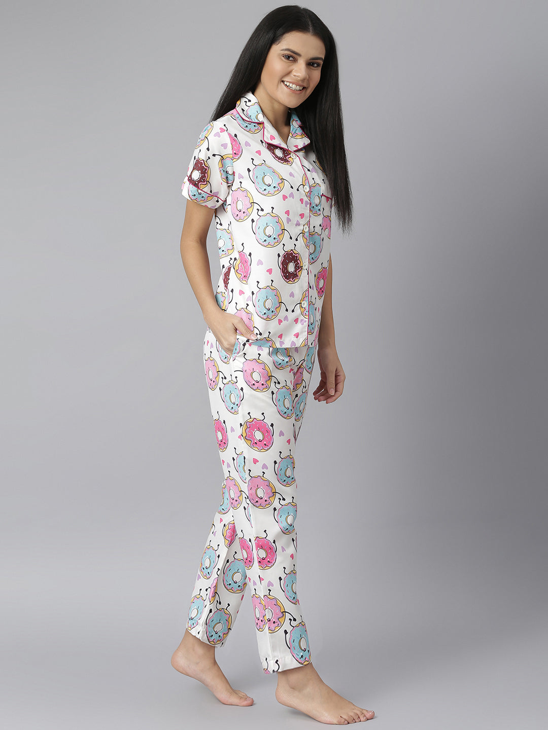 Women's Doughnut Digital Printed Night Suit Set