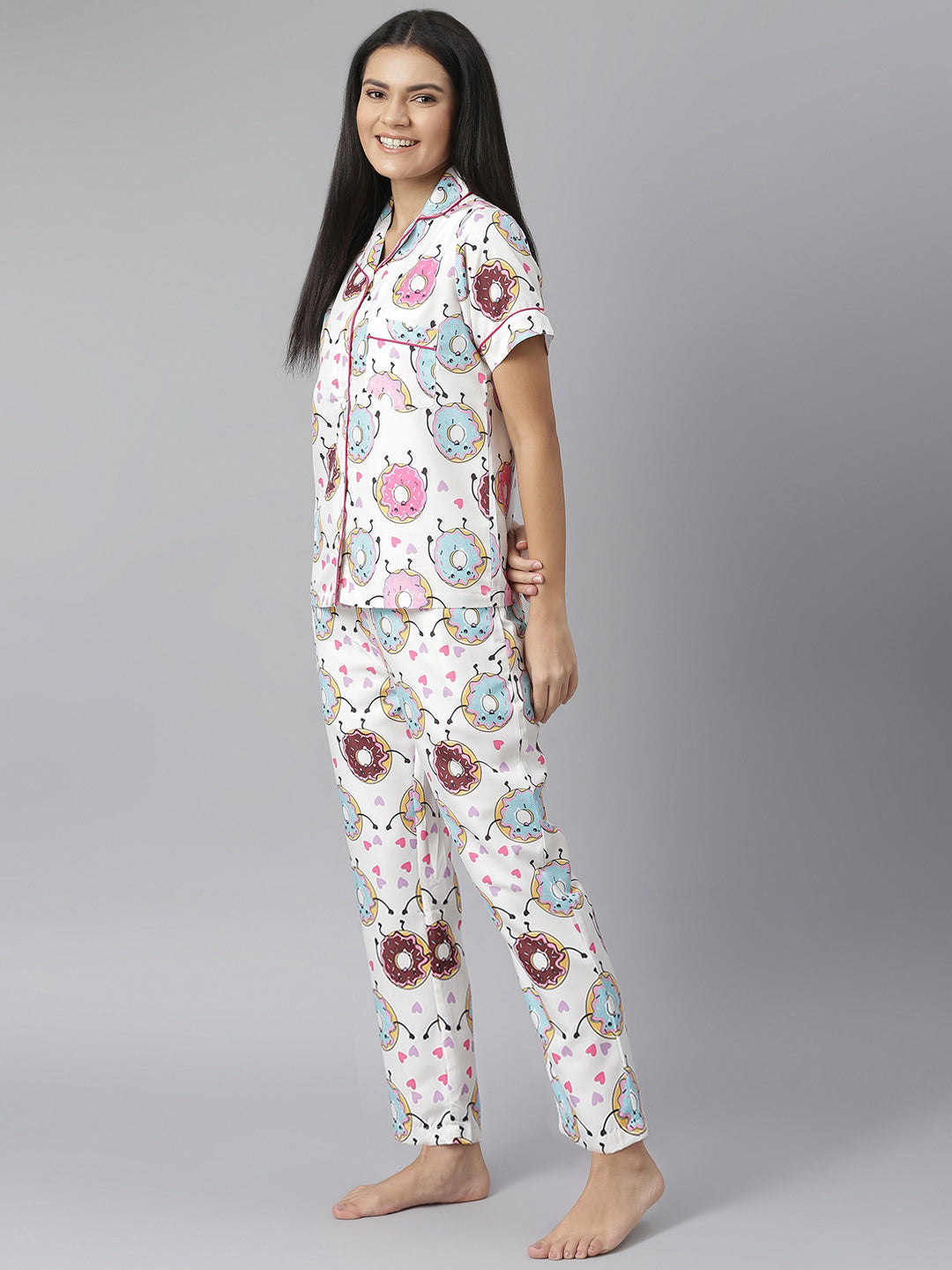 Women's Doughnut Digital Printed Night Suit Set