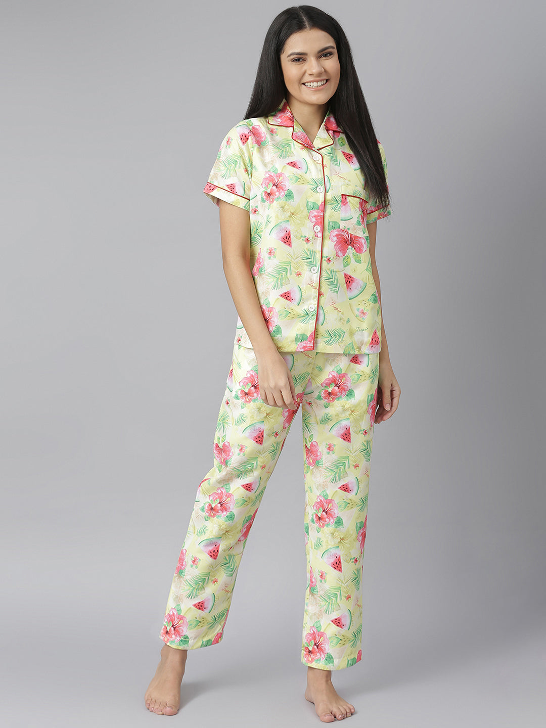 Women's Summer Water melon Digital Printed Night Suit Set