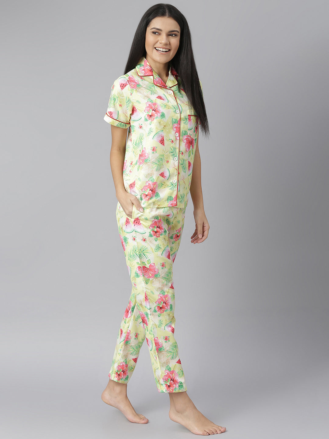 Women's Summer Water melon Digital Printed Night Suit Set