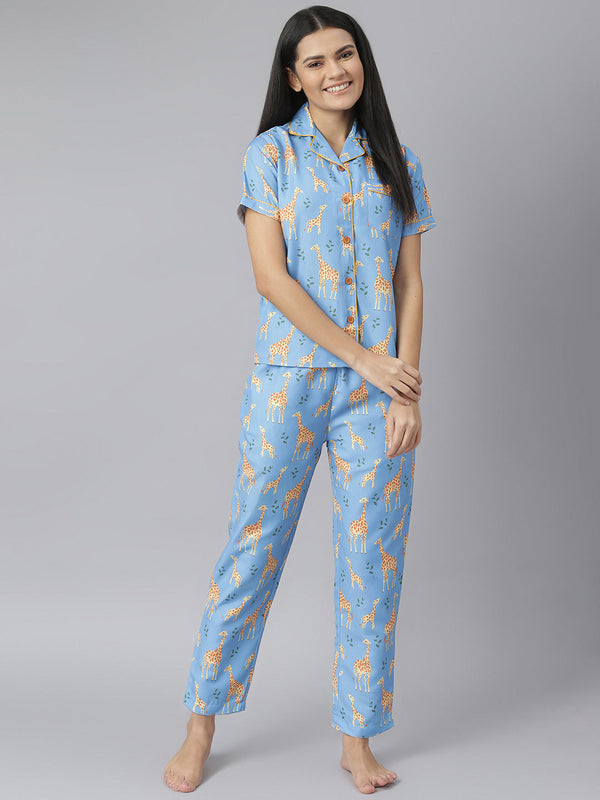 Women's Summer Giraffe Digital Printed Night Suit Set