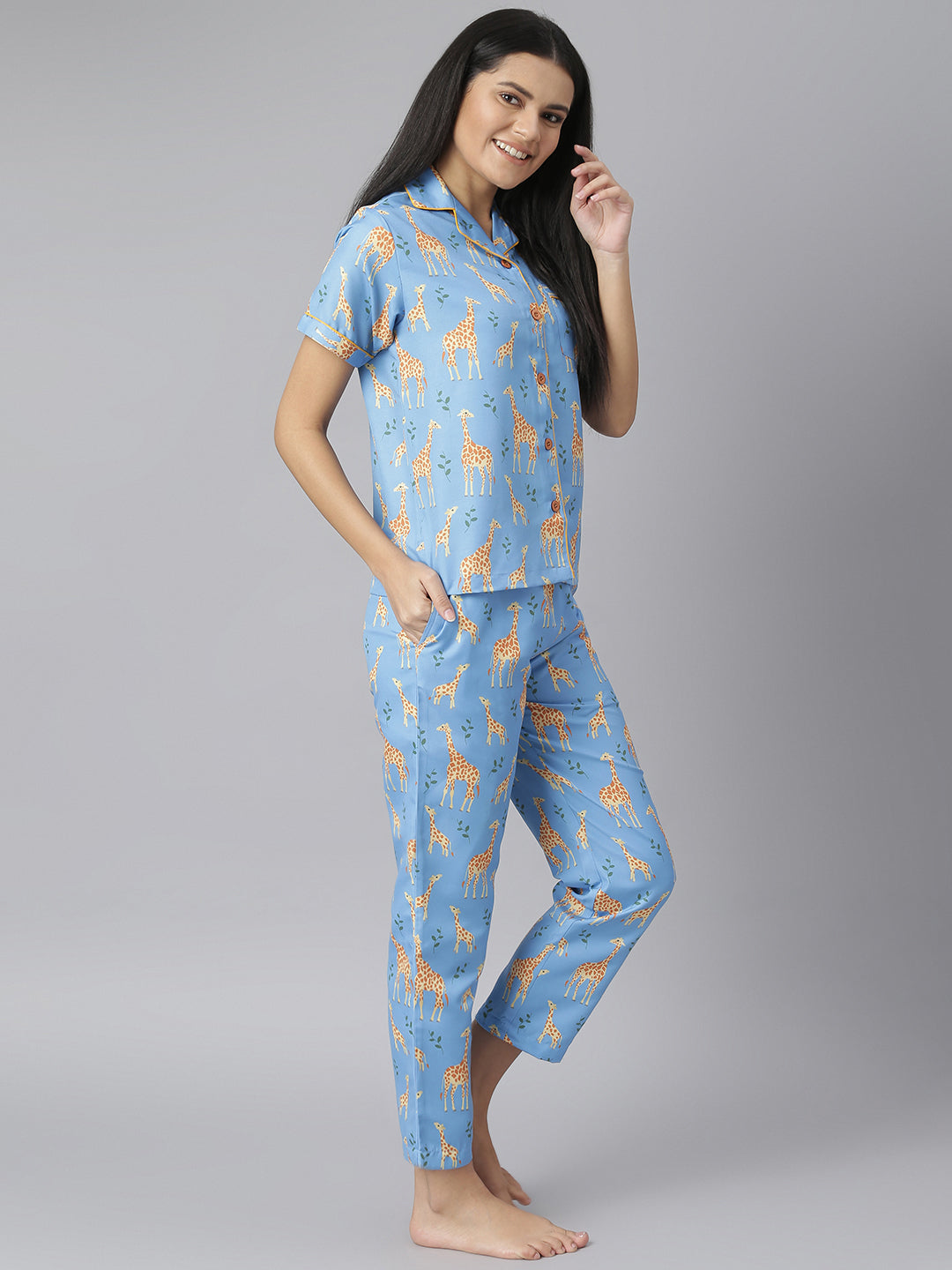 Women's Summer Giraffe Digital Printed Night Suit Set