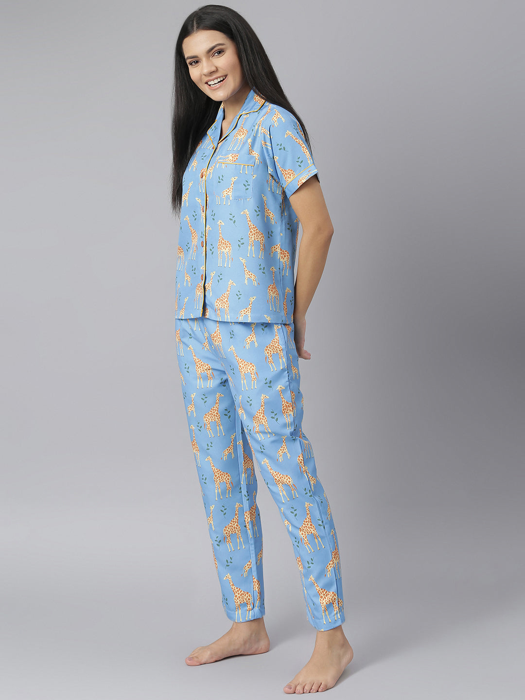 Women's Summer Giraffe Digital Printed Night Suit Set