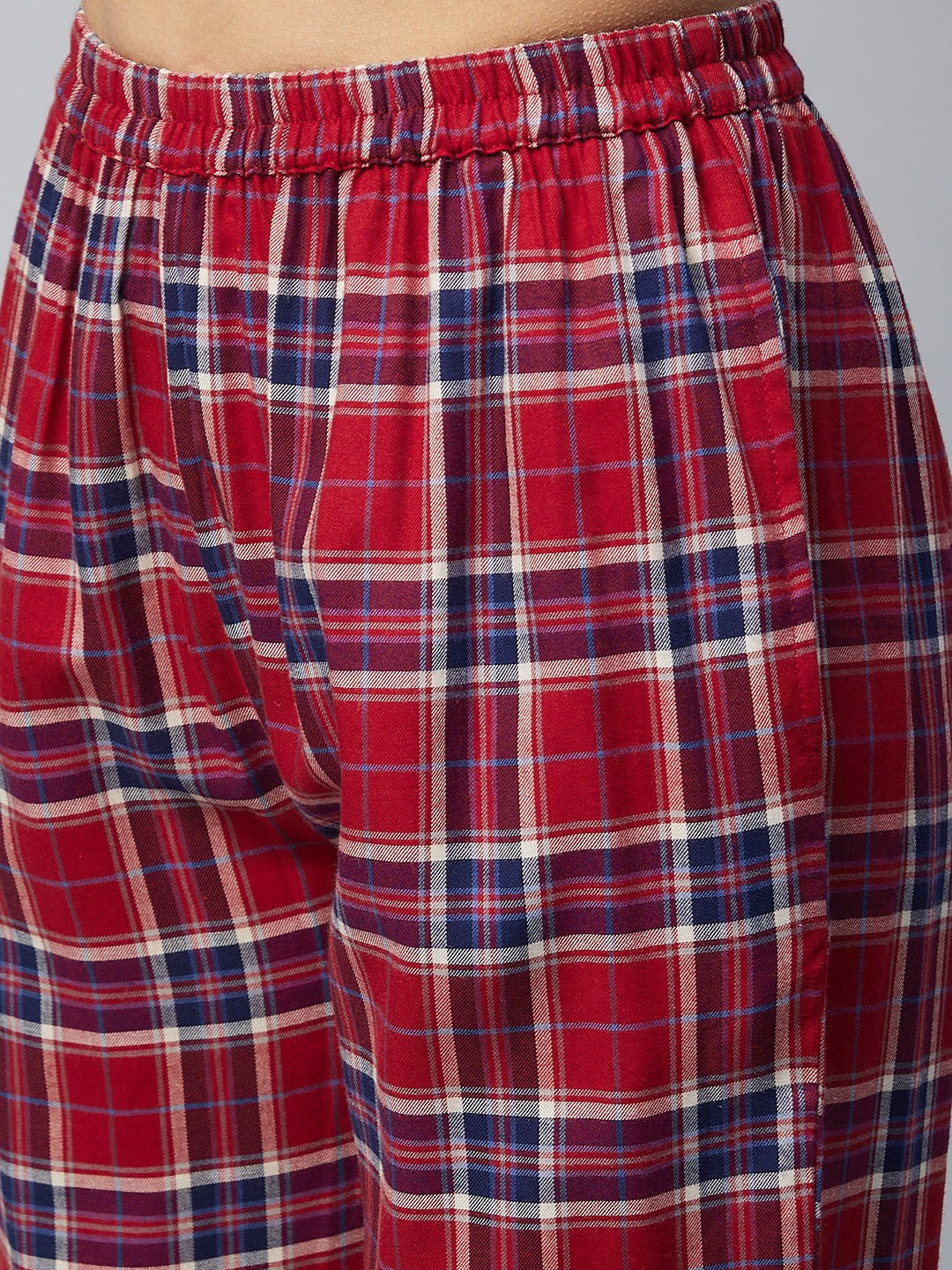 Women's Cotton Red & Blue Checkered Night Suit