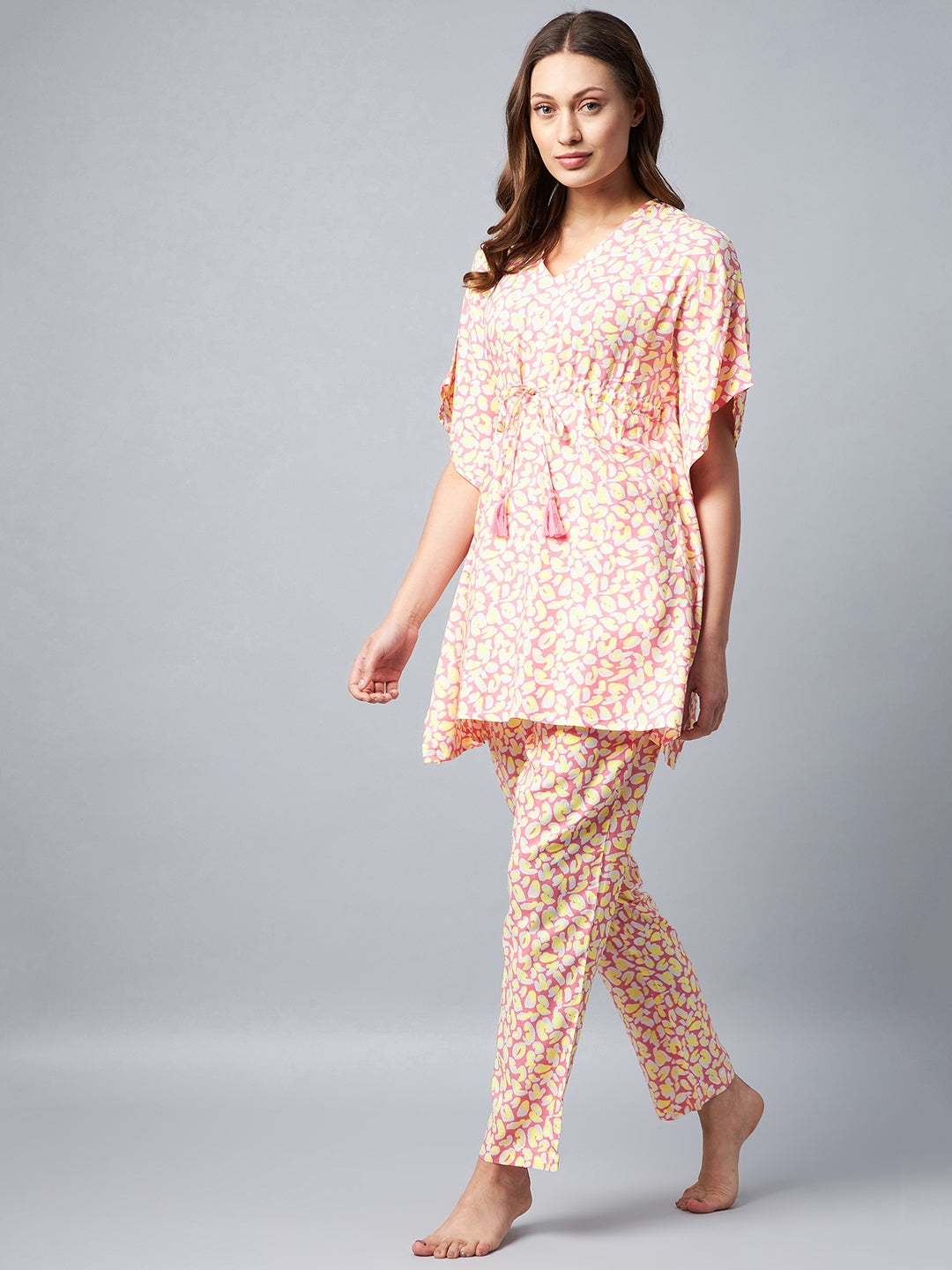 Women's Yellow Floral Printed Kaftan Set