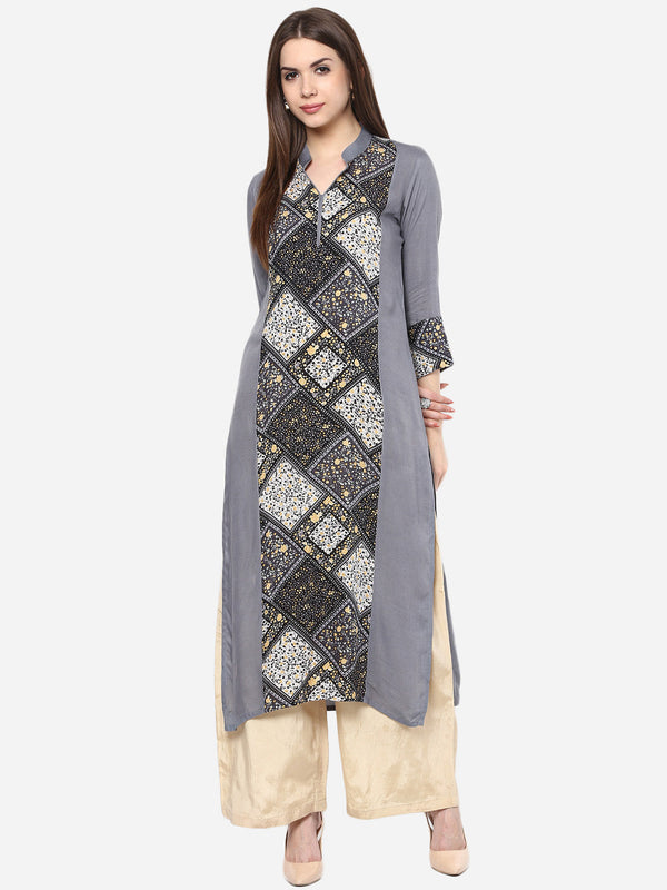 Women's Printed Black and Grey Kurti