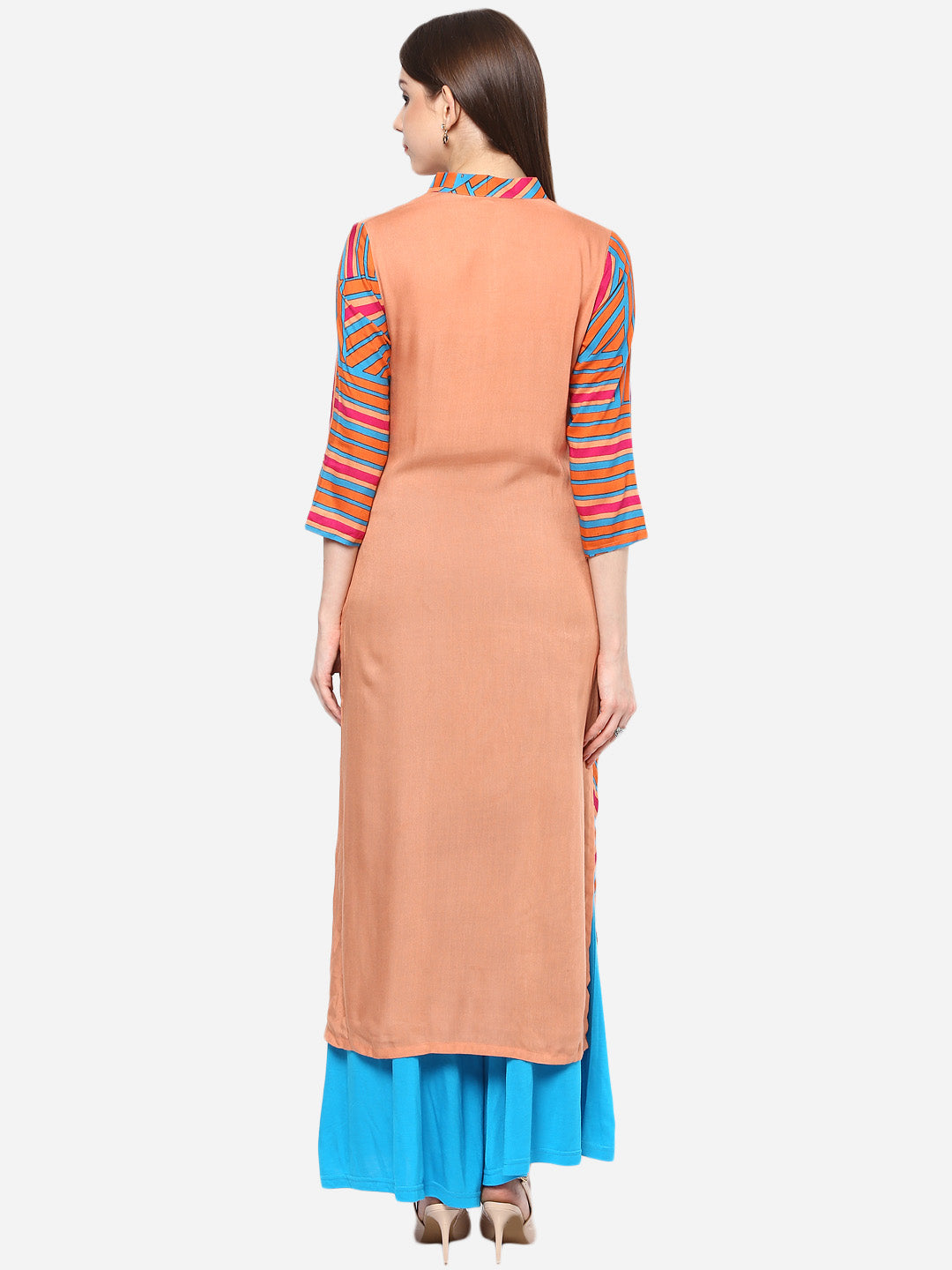 Women's Printed Orange and Blue Kurti
