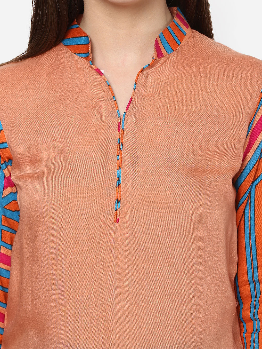 Women's Printed Orange and Blue Kurti