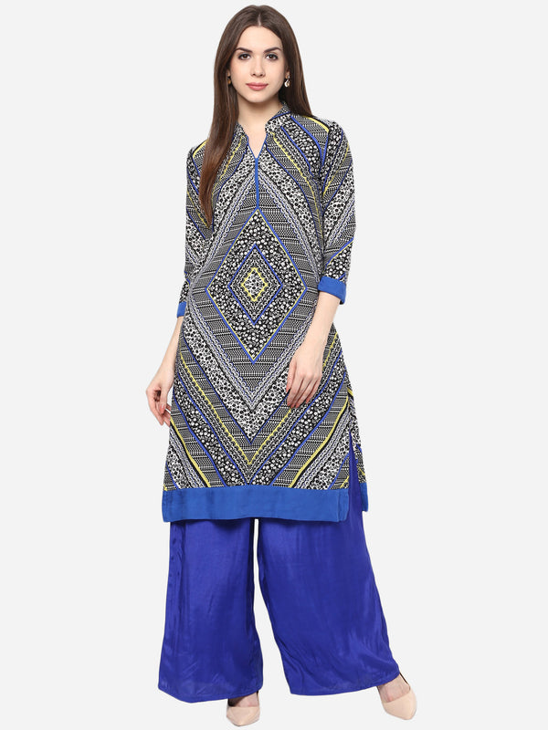 Women's Printed Blue and Black Kurti