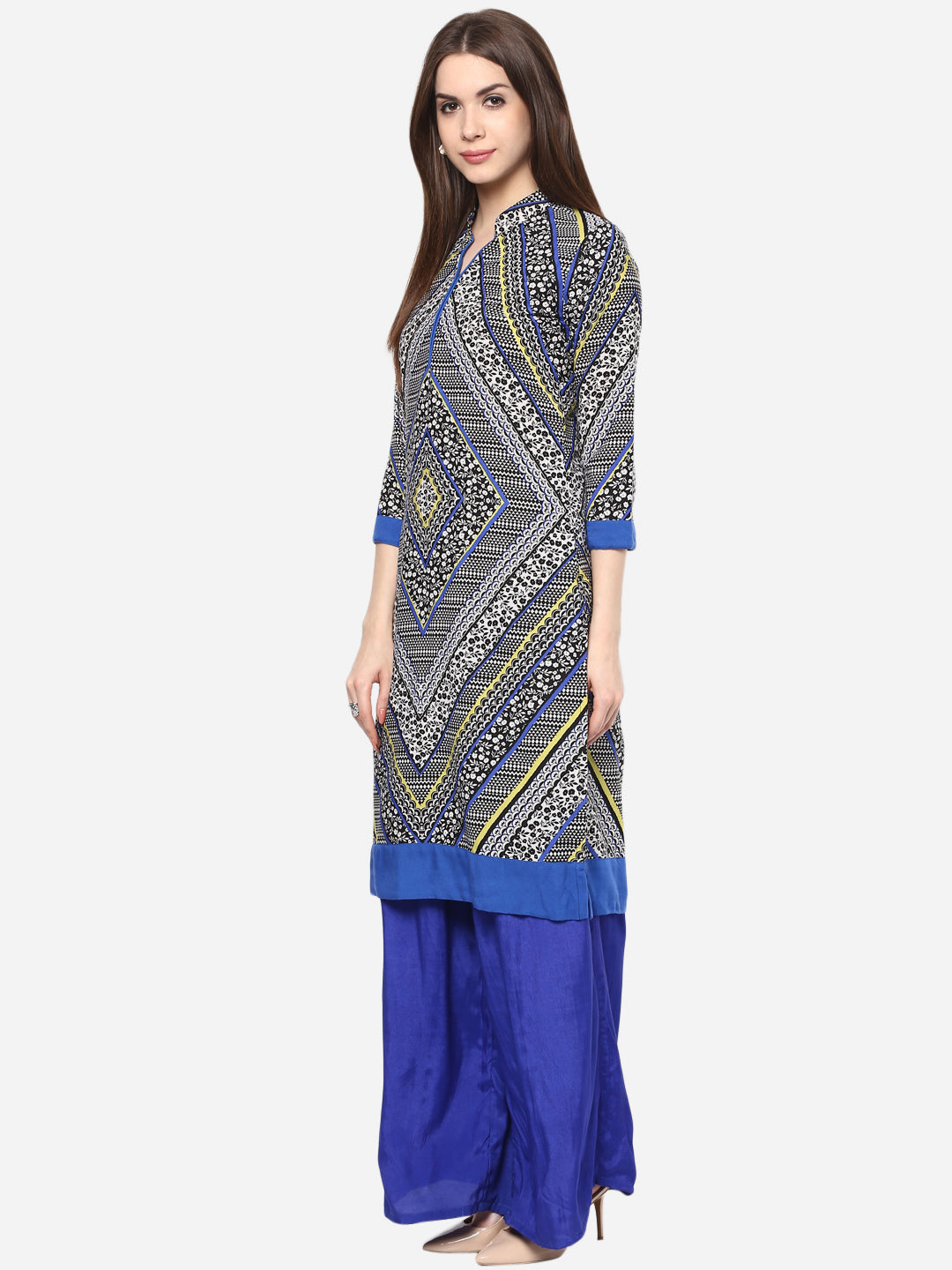 Women's Printed Blue and Black Kurti