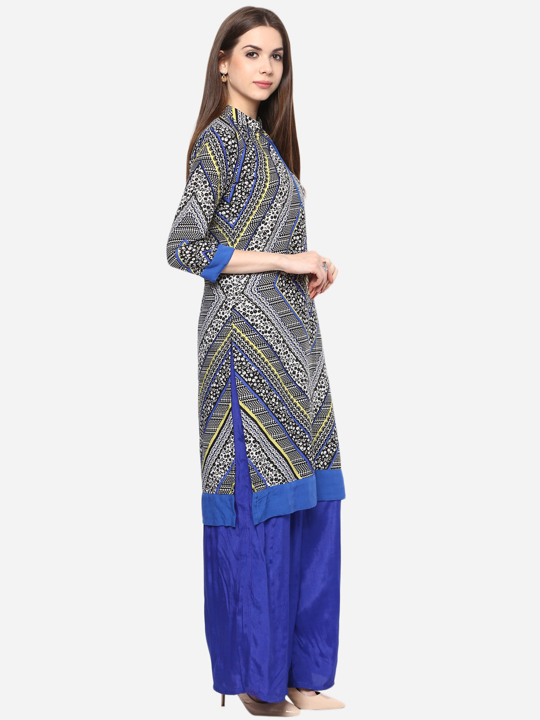 Women's Printed Blue and Black Kurti
