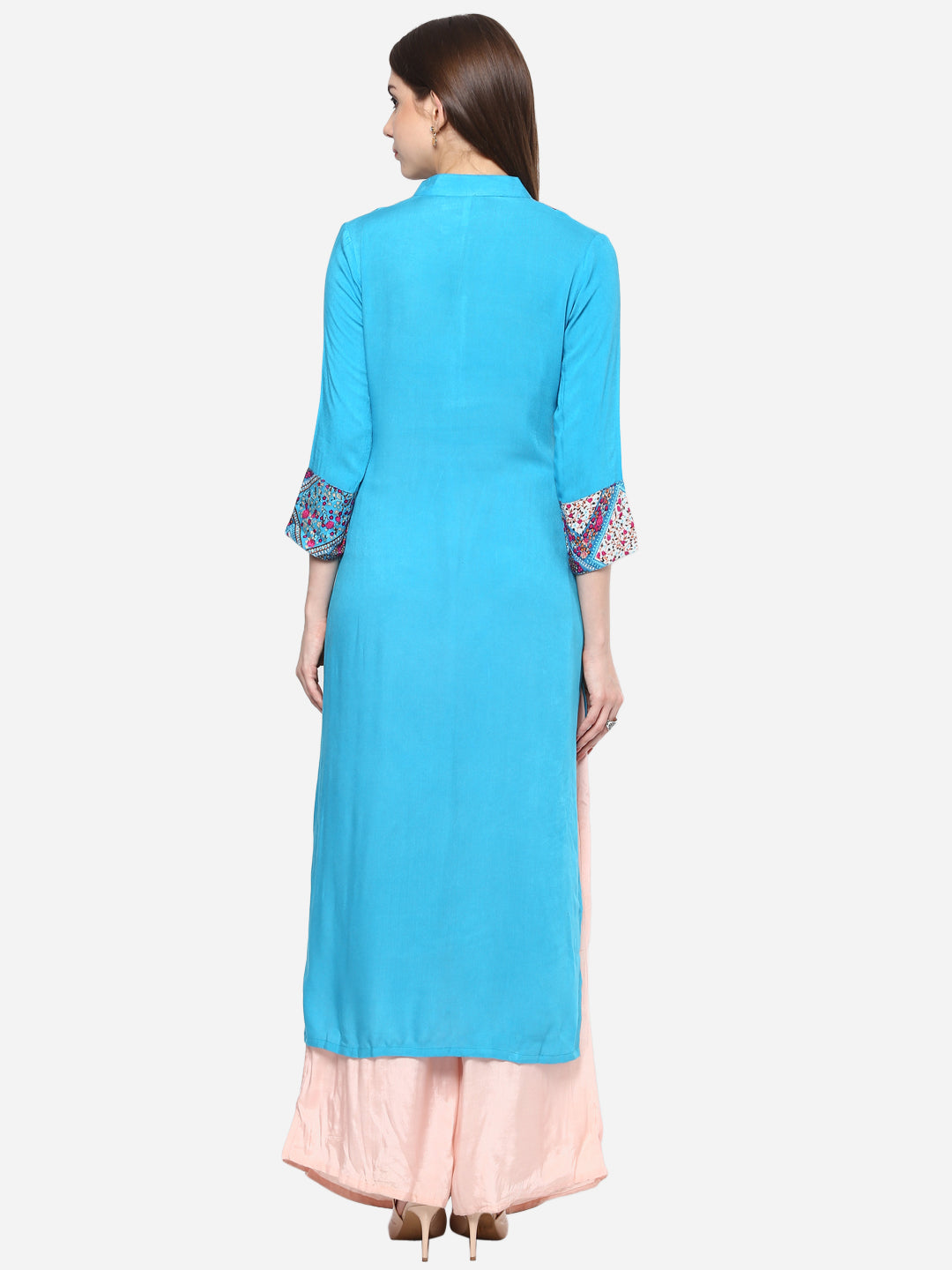 Women's Printed Turquoise and Pink Kurti